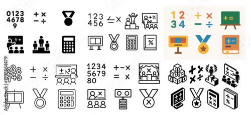 Educational symbols and mathematical icons collection