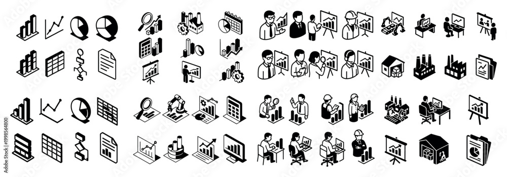 Naklejka premium Business and industrial icon set collection