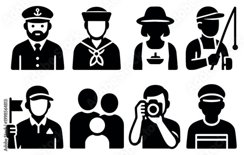People icons with captain farmer photographer flat minimal