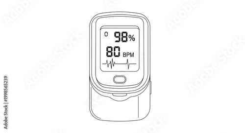 Pulse oximeter device with heart rate and oxygen saturation levels on screen