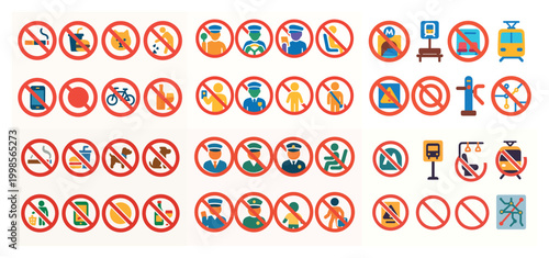 Various prohibition signs for public spaces