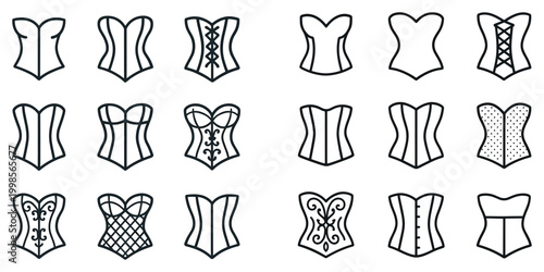 Fashion icons with corset lace boning minimalist outline