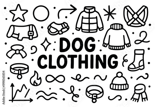 Pet fashion icons with collar sweater jacket doodle style