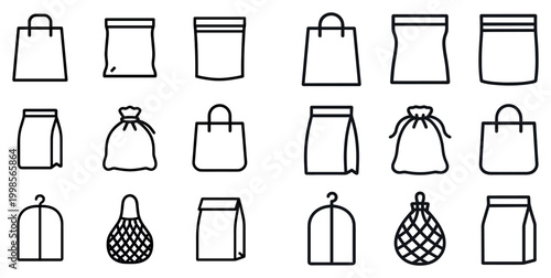 Packaging icons with bag pouch shopping minimal style