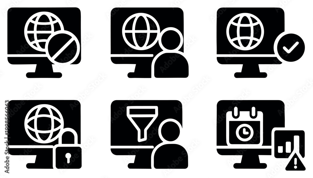 Obraz premium Web icons with monitor globe person check flat minimal style