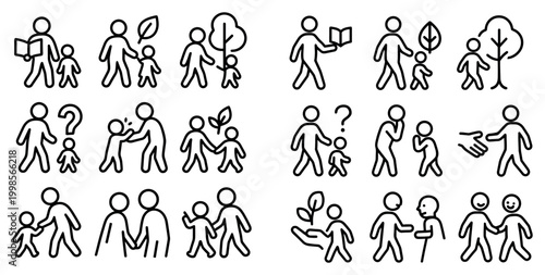 Family icons with parent child elder outline style