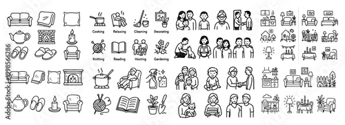 Home activities and family icons collection