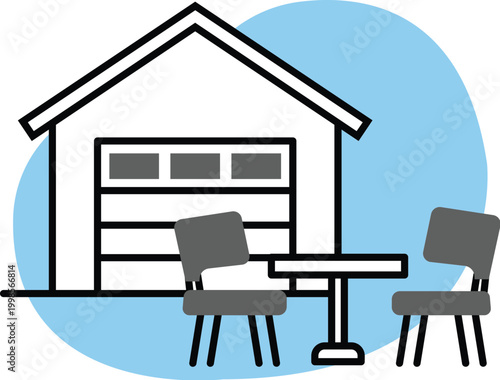 Professional "Garage Lifestyle & Residential Utility" Icon, Minimalist Home Storage & Outdoor Seating Collection