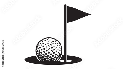 Quadro su tela Flag on golf course with golf ball icon illustration for sports branding and tou