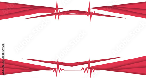 Abstract red geometric frame with pulse wave lines and sharp corners for medical or technology background presentation.