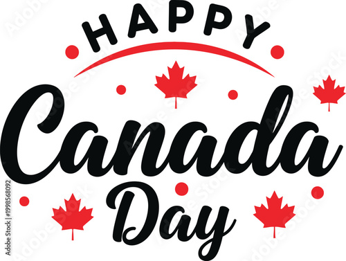 Happy canada day festive typography with maple leaves july 1st