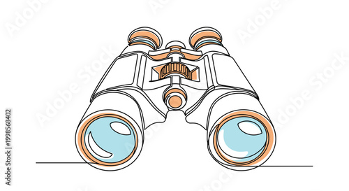 A minimalist line art illustration of a pair of binoculars with orange accents
