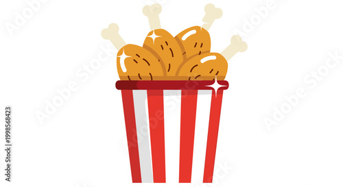 A vector graphic illustration of fried chicken in a red bucket