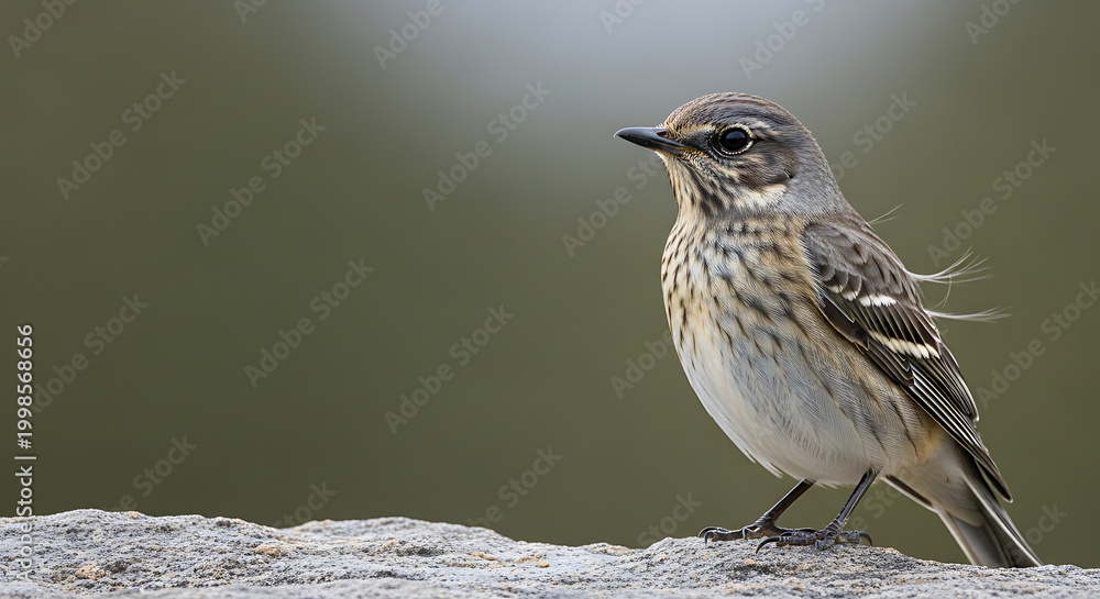Fototapeta premium A small bird perches on a rock in a natural outdoor setting with trees.