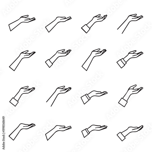 Open hands gesturing for support or receiving in a minimalist line art collection