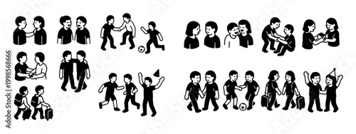 Community icons with people children adults silhouette simple