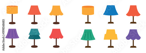 Home lighting icons with lamp shades minimal flat