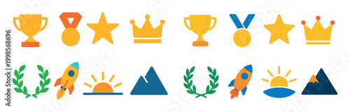 Achievement icons with trophy medal star colorful