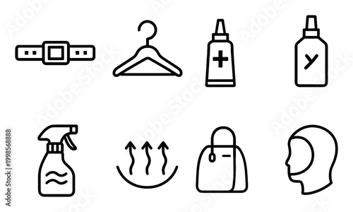 Laundry icons with hanger spray bottle outline