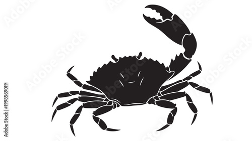 Crab silhouette icon with sharp claws and detailed line art style for marine, beach, and ocean branding designs featuring seashore, seafood,