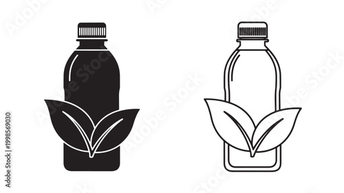 Water bottle icon with leaf sprout design and premium eco friendly sustainability concept for clean drinking branding featuring sustainable