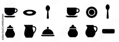 Kitchen icons with cup spoon pitcher minimal