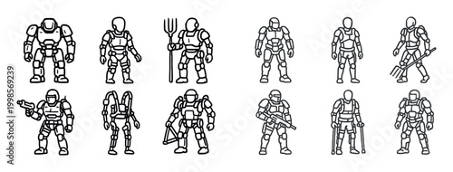 Armor icons with soldier rifle helmet outline