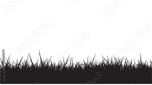 Grass silhouette landscape with premium black blades and white sky background for nature, field, and seasonal banner design