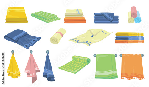 Bath and kitchen towels flat icon kit