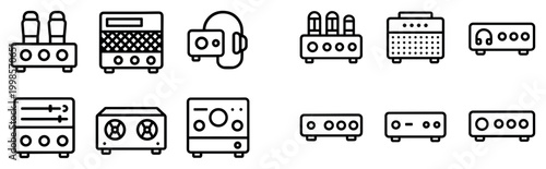 Audio icons with amp headphones pedals outline