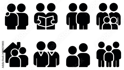 Family icons with people child home silhouette