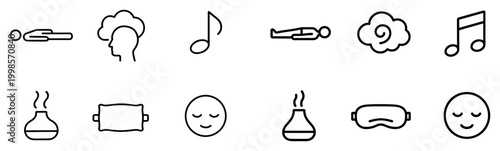 Sleep icons with pillow mask music minimal outline