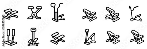 Fitness icons with bike stepper elliptical outline