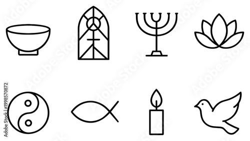 Spiritual icons with bowl menorah dove minimal