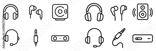 Audio icons with headphones speaker jack outline