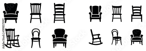 Furniture icons with armchair chair rocker silhouette