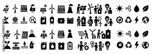 Renewable energy and sustainability icons collection