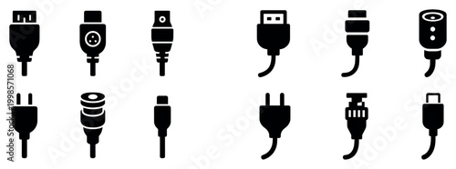 Cable icons with usb plug charger flat
