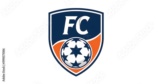 Blue and orange football club crest with white star and fc letters shield soccer