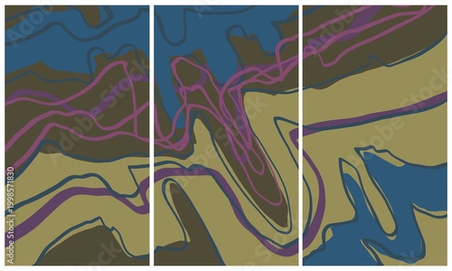 Modern interior triptych. The picture is painted by hand on a tablet.