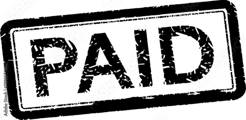 Paid rubber stamp icon isolated on white background. Black paid stamp icon for business documents and financial invoices isolated. Rubber stamp with the word PAID imprinted on a white background. Paid