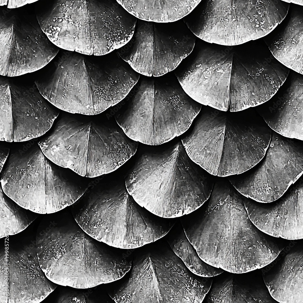 Obraz premium Repeating seamless pattern of overlapping brown pangolin keratin scales showing natural organic texture.