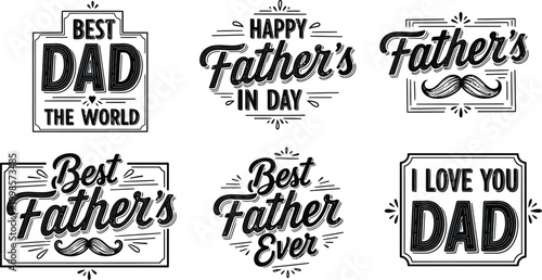 Father's day hand lettered vintage style typography collection