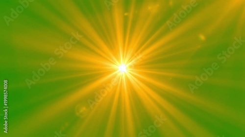 Bright golden sunburst radiating light and energy against a vibrant green background