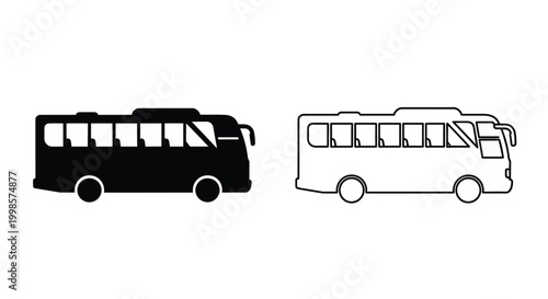 Two bus outlines one filled and one empty shown in black and white silhouette