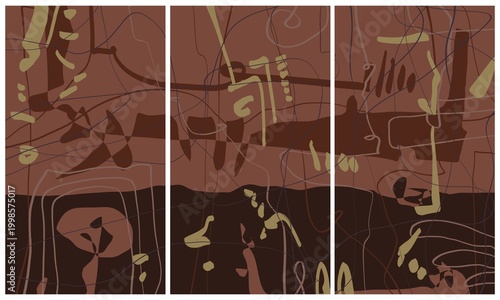 Modern interior triptych. The picture is painted by hand on a tablet.