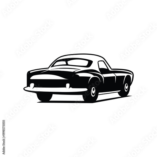 Vintage classic car vector illustration, retro black and white coupe silhouette, antique automotive emblem for garage and racing club branding