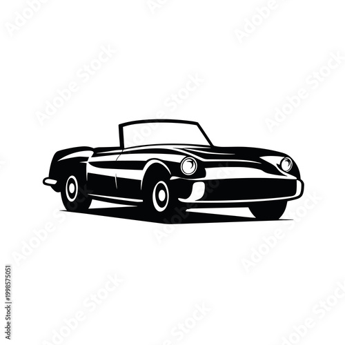 Vintage convertible sports car vector illustration, classic retro roadster silhouette, black and white automotive graphic for garage and racing logos