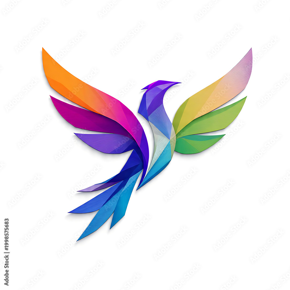 Obraz premium Colorful Abstract Geometric Phoenix Bird Logo With Gradient Wing Feathers