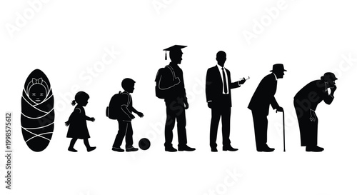 The stages of life depicted as a continuous human form silhouette